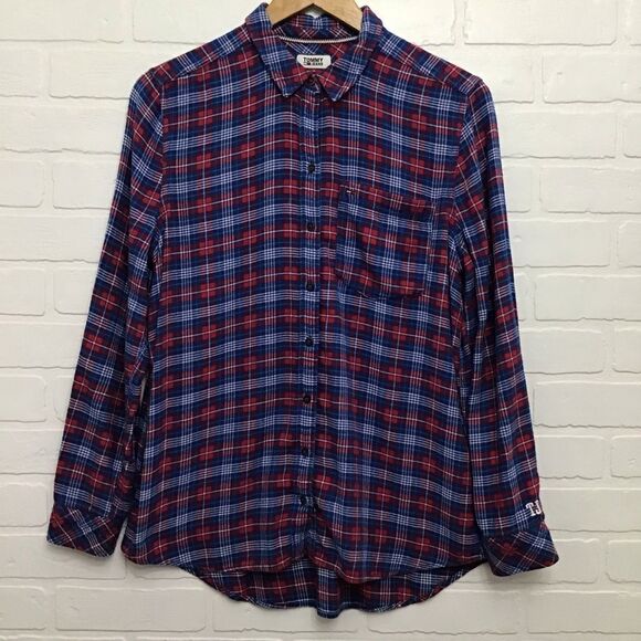 TOMMY Hilfiger flanel plaid button down shirt red blue white long sleeves medium - Picture 11 of 11